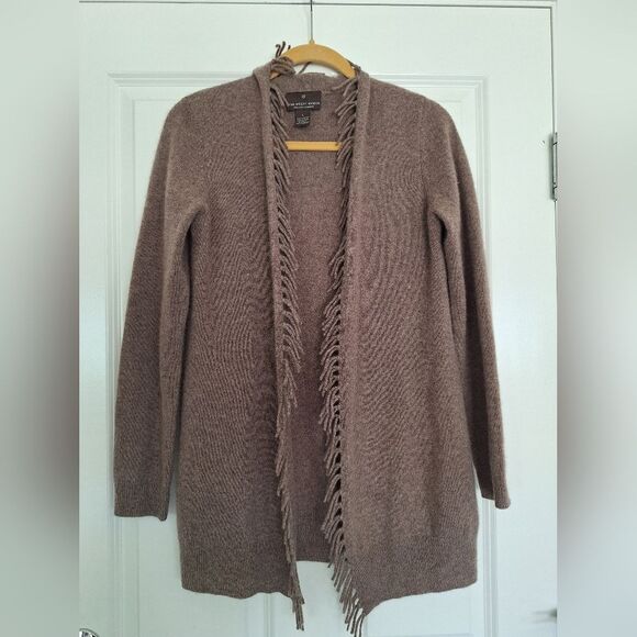 Fenn Wright Manson Cashmere Fringe Cardigan Brown Open Front Women's L - Picture 1 of 6